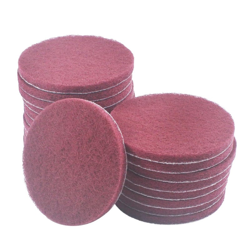 JUNLIXN 4 Inch 400 Grit Drill Brush Scrubber Scouring Pads, 20 Pcs Hook & Loop Power Scrubber Scour Pad for Rotary Tools, Random Orbital Sander (Red) - Image 1